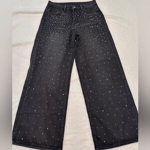 SHEIN Black Wide Leg Jeans with White Dots